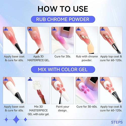 Miniatura 8 de Makartt Arte de uñas de gel 3D Gel de escultura 3D para arte de uñas, espejo, cromo, polvo de uñas, polaco, antojo, pintura metálica 3D, diseño de