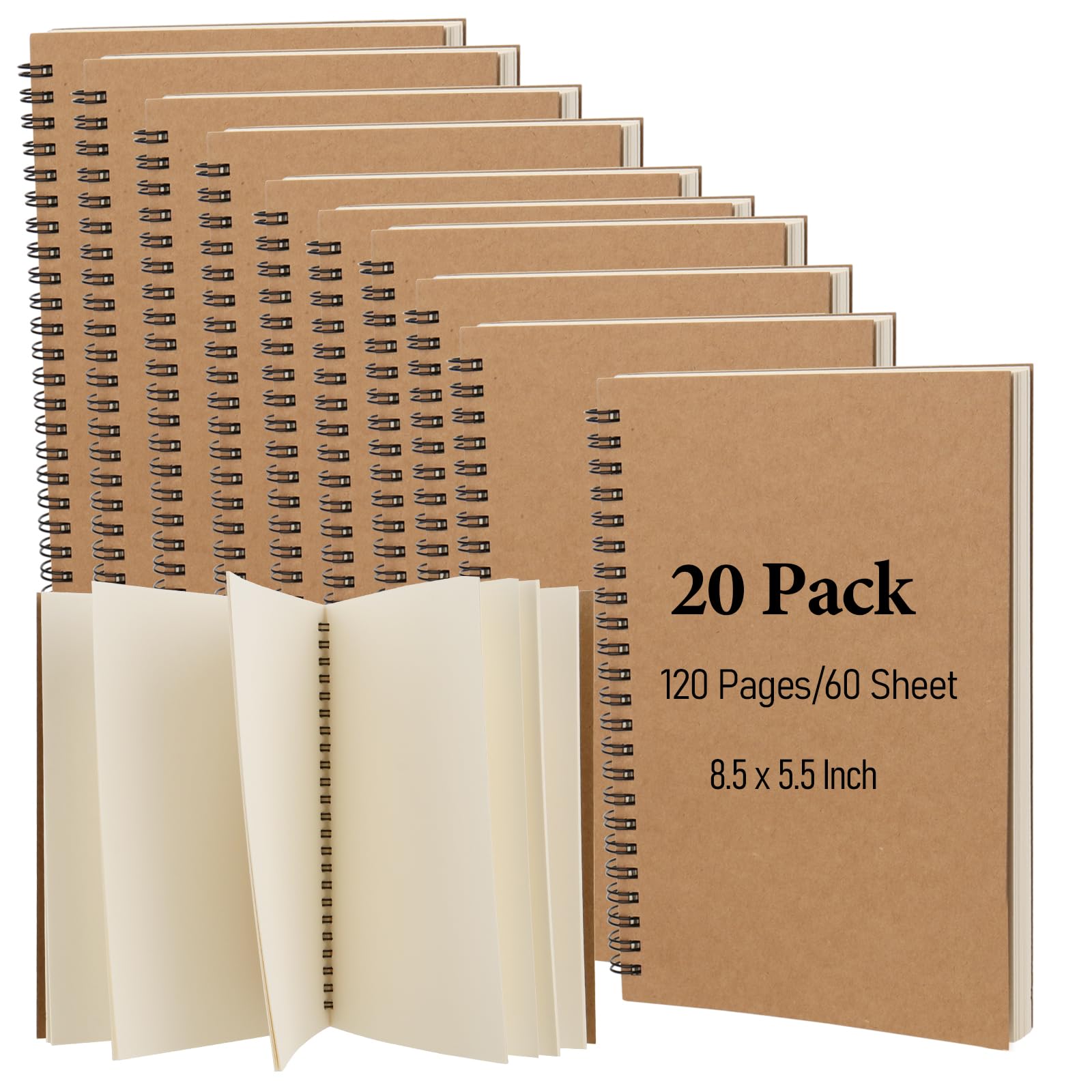 Carnet à spirale A5 non ligné HEIHAK lot de 20 pour croquis et écriture