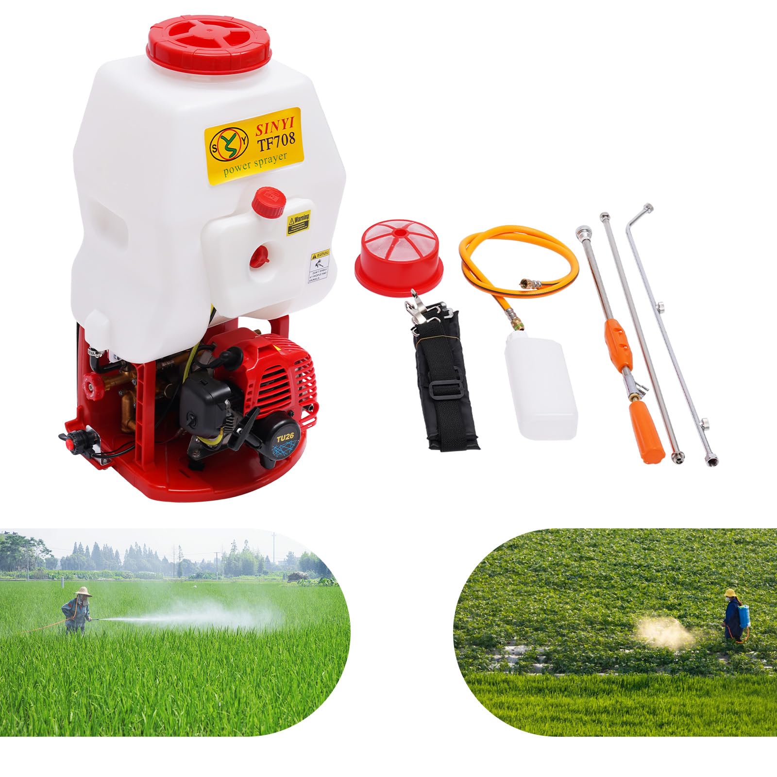 Pulverizador de espalda de gasolina de 25,4 cc de 2 tiempos, 20 litros de alta presión, con chorro ajustable y extensión de boquilla para agricultura, huerto, control de plagas
