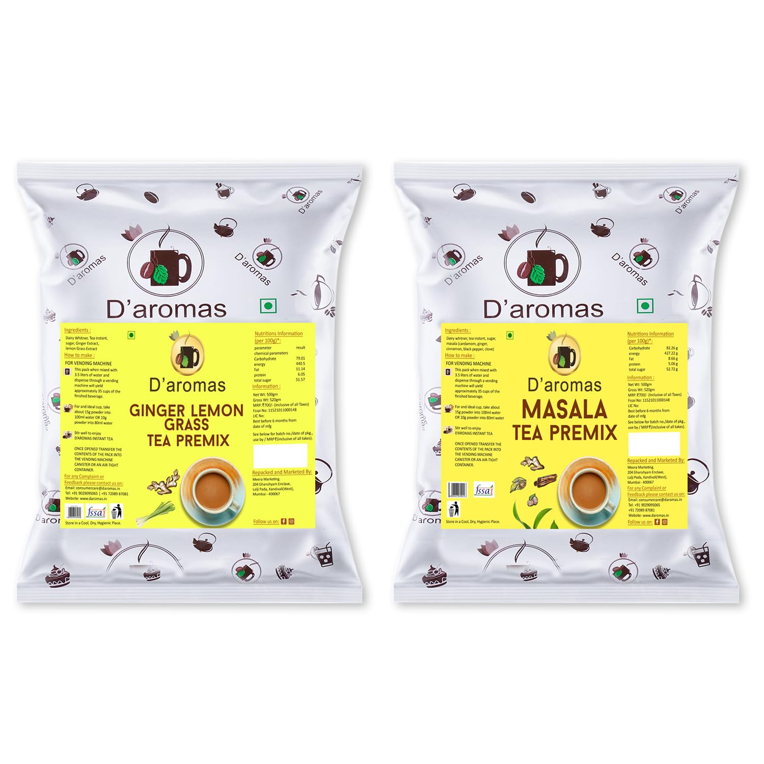 Daromas Ginger Lemon Grass & Masala Premix Tea Powder 500gx2, Instant Premix Tea Powder, Ready to Drink | Vending Machine Tea Powder (B0BLHM5R9X) Amazon Price History, Amazon Price Tracker