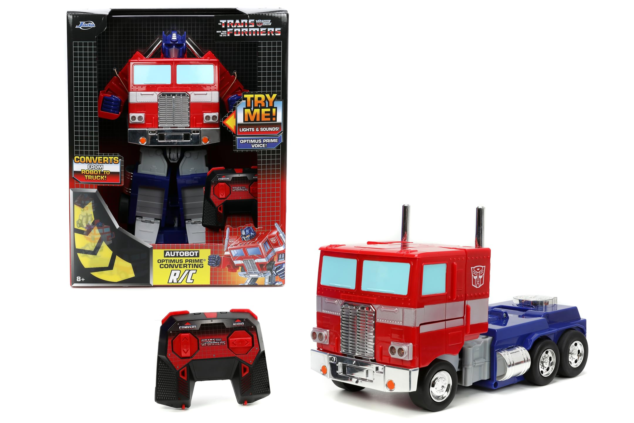 Jada, Transformers Optimus Prime Convertible, 34 cm, Remote Controlled Truck, 2 Channels, 2.4 GHz, Light and Sound, Moves in All Directions, Transforms Into Robots, from 8 Years (9333521314R00)