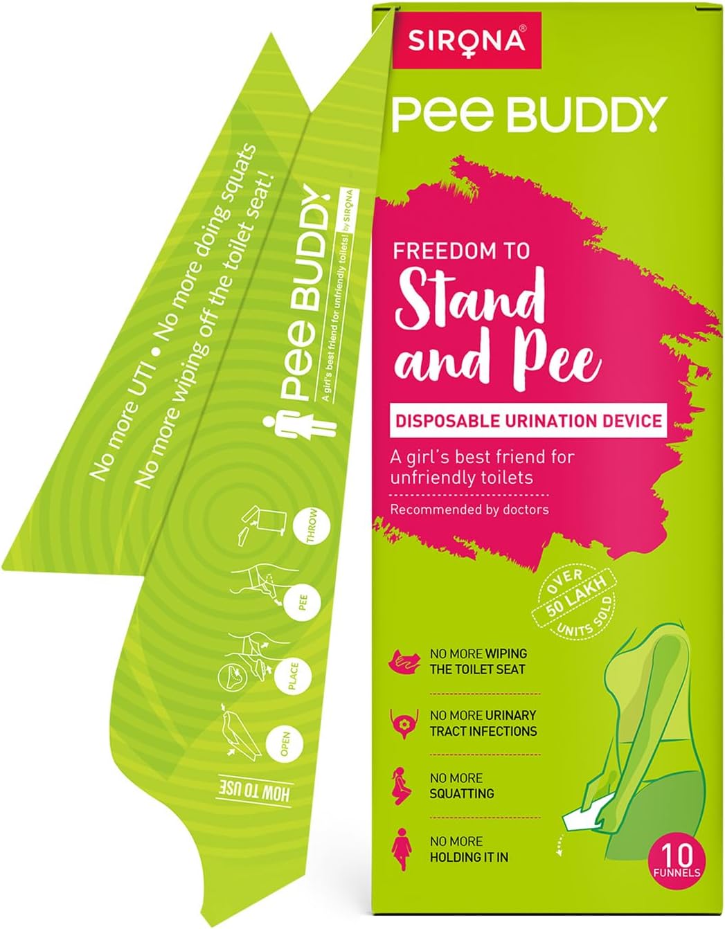 PeeBuddy 10 Funnels Female Urination Device | No Mess Disposable Urinal Funnel|Travel, Camping, Hiking, Festivals, and Outdoor Activities | Paper Based Stand and Pee Funnel for Women, Girls