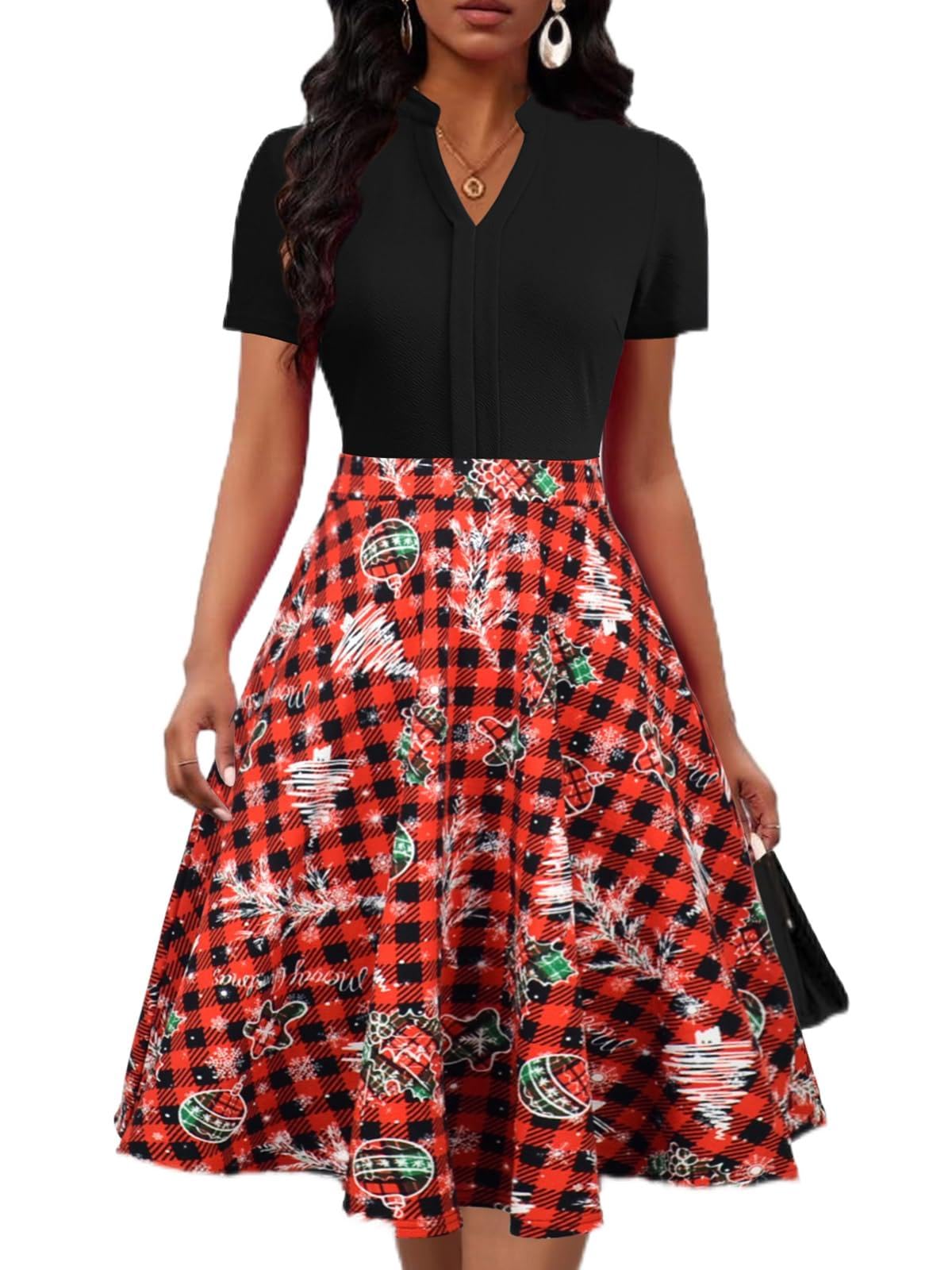 Mokayee Womens Summer Short Sleeve V Neck Fit and Flare Semi Formal Work Wedding Guest Dresses with Pockets