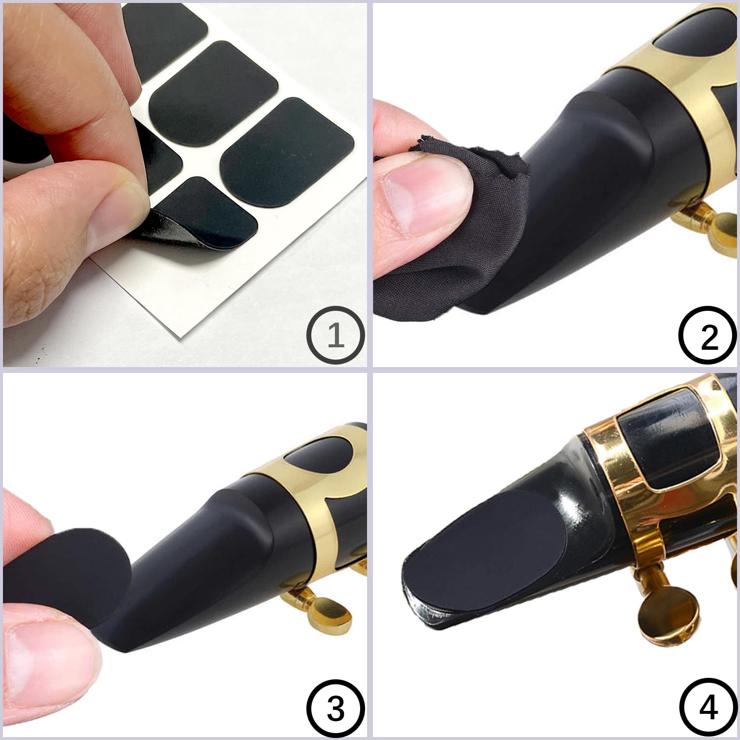 16Pcs Mouthpiece Cushions Alto Tenor Saxophone & Clarinet Mouthpiece Patches Square Rubber Mouthpiece Patches Pads, Black-0.5mm - Image 4