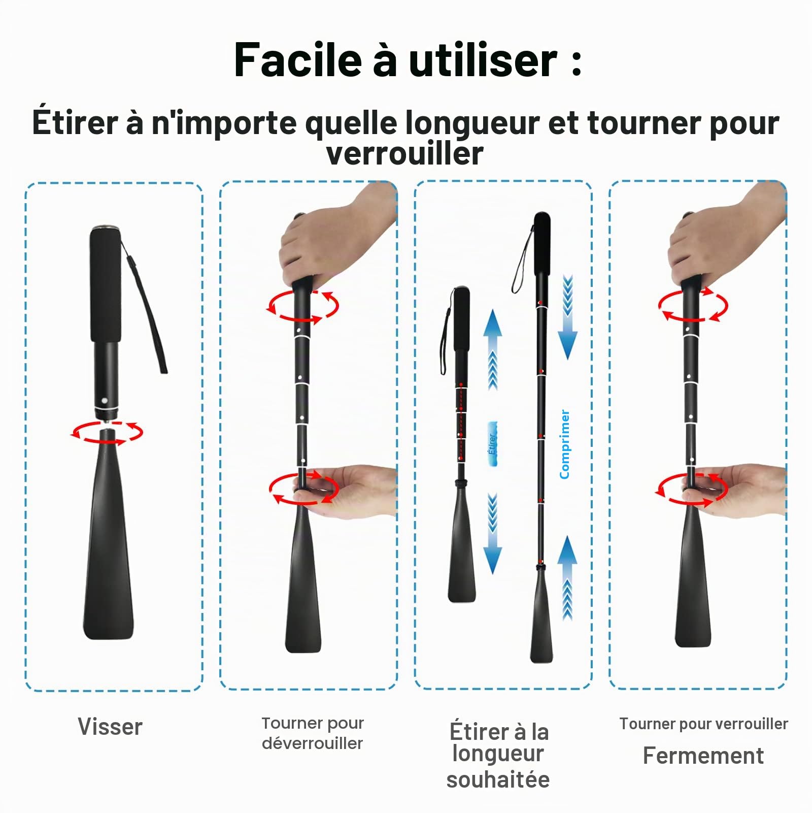 TriPro Chausse Pied Long Metal -Telescopique 38-94 Cm, Chausse-pieds en Alliage D'aluminium