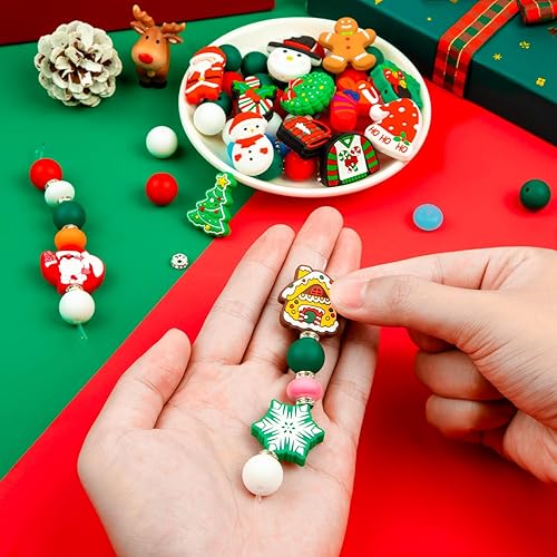 Miniatura 7 de 15 cuentas de silicona de Navidad, cuentas focales de silicona para bolígrafo, cuentas de árbol de Navidad para hacer llavero, collar, pulsera,