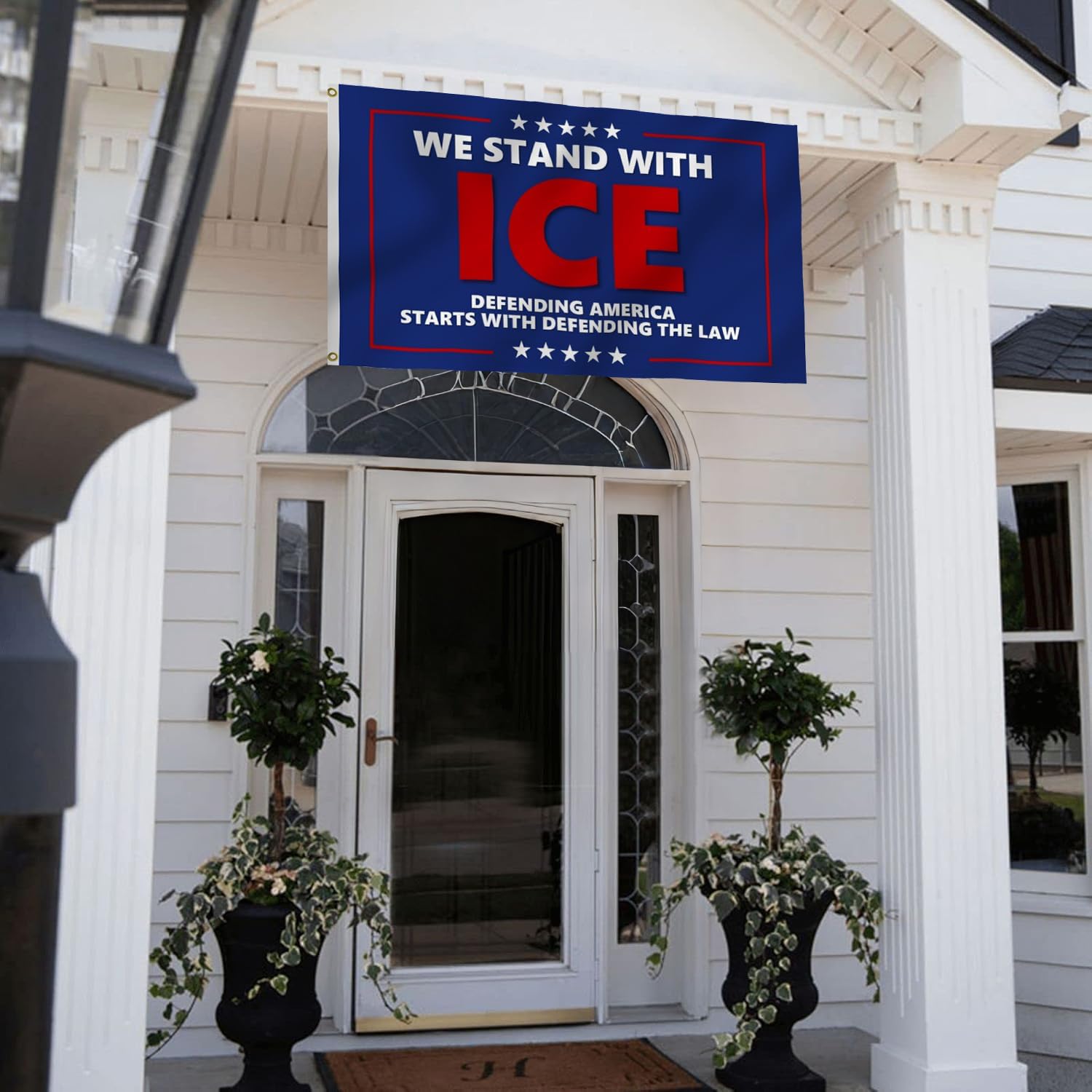 We Stand With Ice Flag 3X5Ft, Double Sided 3Ply, Defending America Starts With Defending The Law Flags,CIty Banner, Men Women Banner,Vibrant Colors, Double Stitched with 2 Brass Grommets, Bar Garden Street Decoration, GYM, Office Decor,Indoor Outdoor Use,Gifts. (3x5ft3ply)