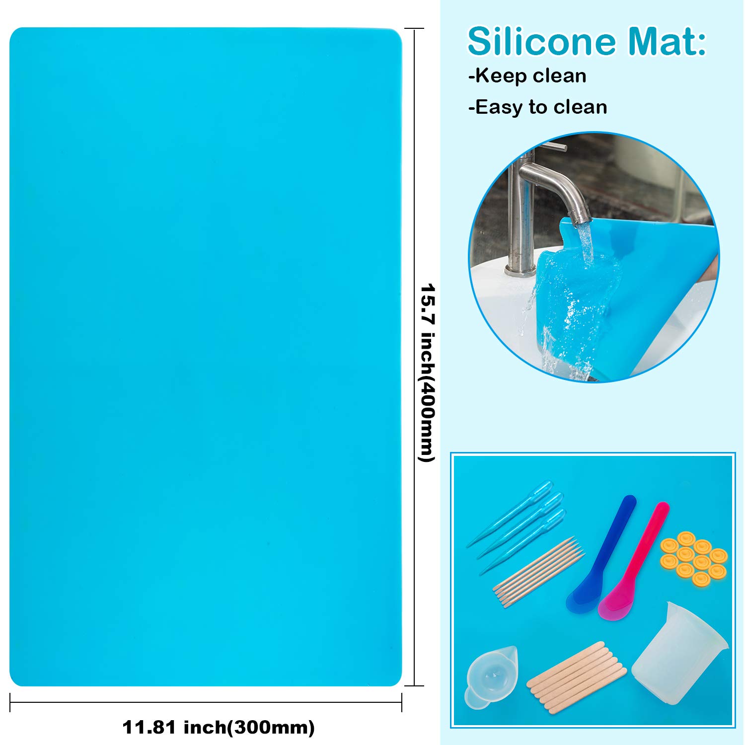 49 Pieces Resin Tools Set, Include A3 Large Silicone Sheet, 100 ml Measuring Cups, Silicone Mixing Cups, Wooden Sticks Mixing Spoons for Epoxy Resin Crafts Painting Supplies (Blue)