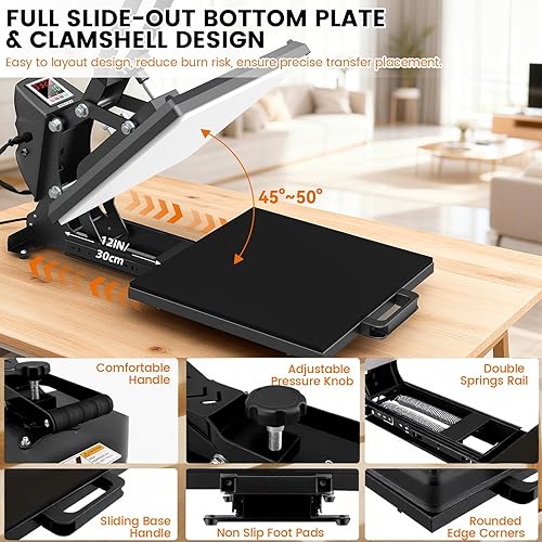 Miniatura 3 de Whubefy Prensa de calor resistente de 15 x 15 pulgadas, máquina de transferencia de calor por sublimación digital de calidad industrial con 5 hojas