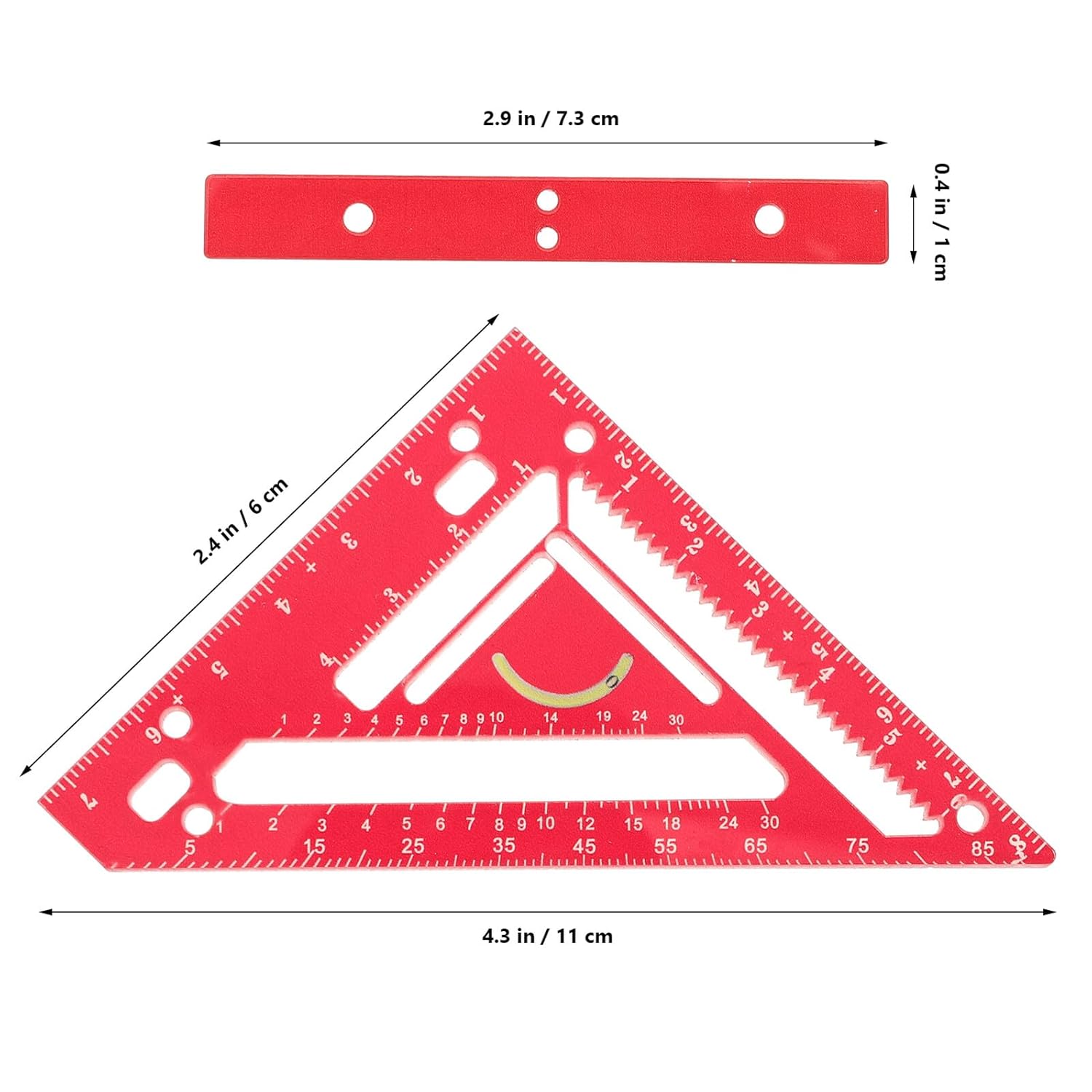 Advanced Carpenter Ruler with Clamp Block, Red Acrylic Measuring Square Ruler for Woodworking, Geometric and Drawing Triangle Measurement Tool for Precise Carpentry Layout