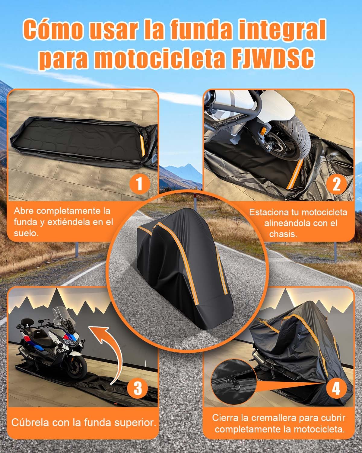 Funda Moto Impermeable Totalmente Cerrada, 220 x 115 x 135 cm | Protección Integral de 360°, Prueba de viento y Polvo, Protección UV, Material Oxford 420D para Scooter Ciclomotor Motocross