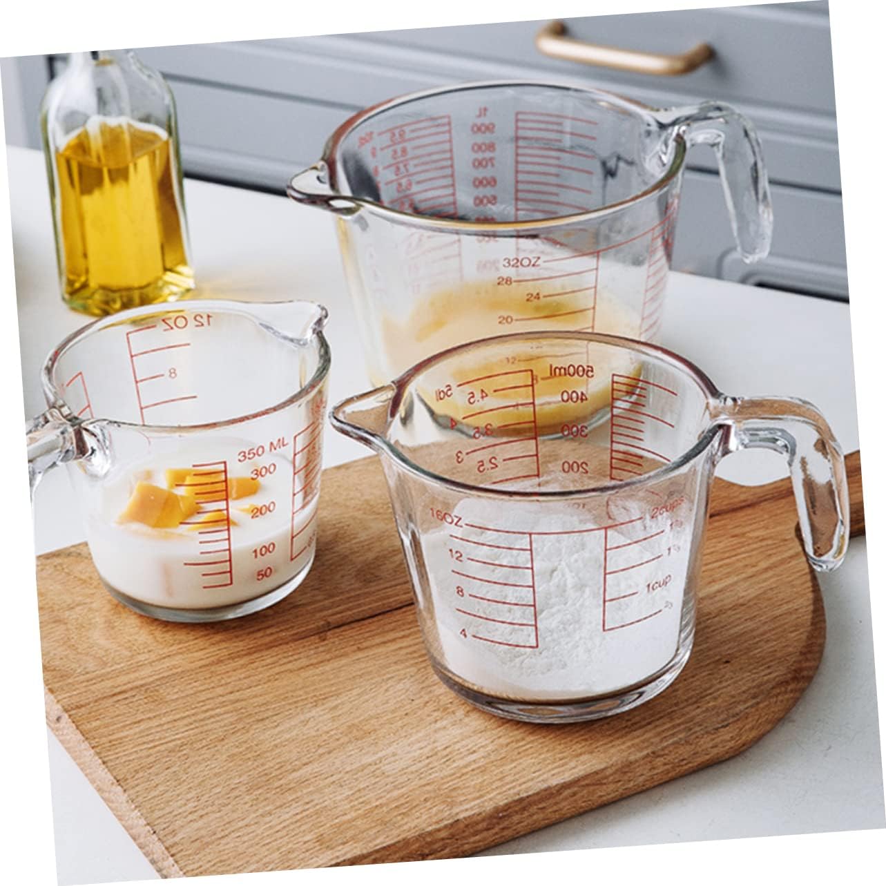 OUNONA Capacity Heat Resistant Glass Measuring Cup with Scale Graduated Kitchen Cup for Baking Milk Juice and More Household Measuring Tool