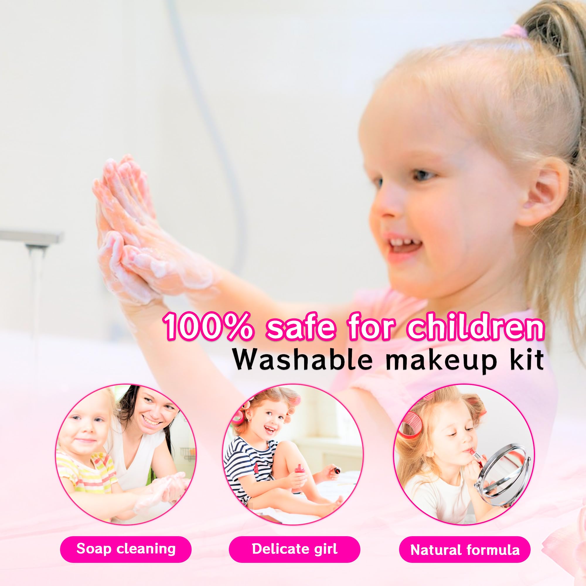 Kinderschminke Set Mädchen, Waschbar Schminke Kinder Schminkkoffer Spielzeug Kindern Makeup Set Rollenspiel Kosmetik Spielzeug Weihnachten Geschenk für Mädchen 4 5 6 7 8 9 10 11 12 Jahre