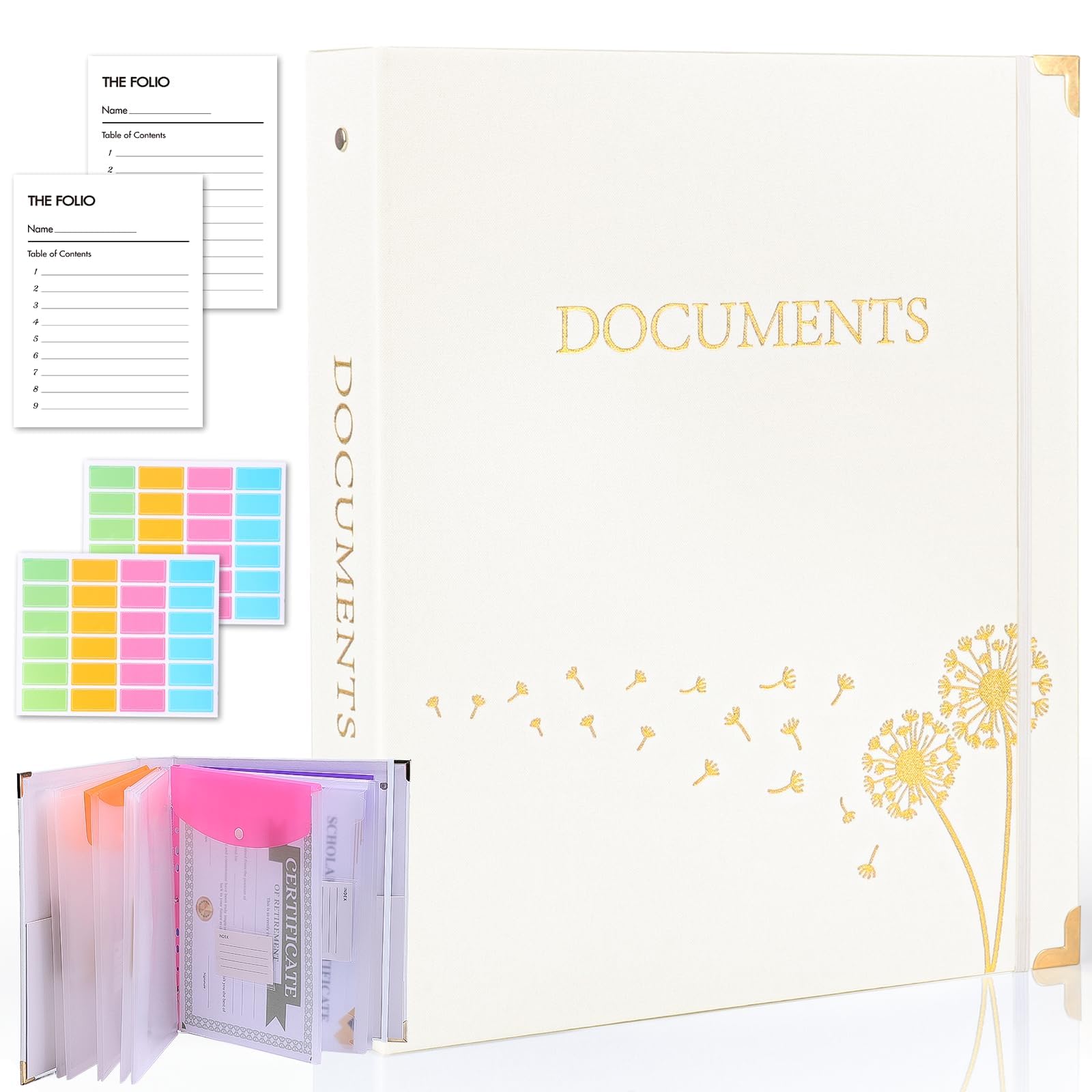 XKDOUS Aesthetic Document Organizer Linen Folio Folders with Pockets, 3-Ring Accordion Storage Binders Expanding File Folder for Important Papers,