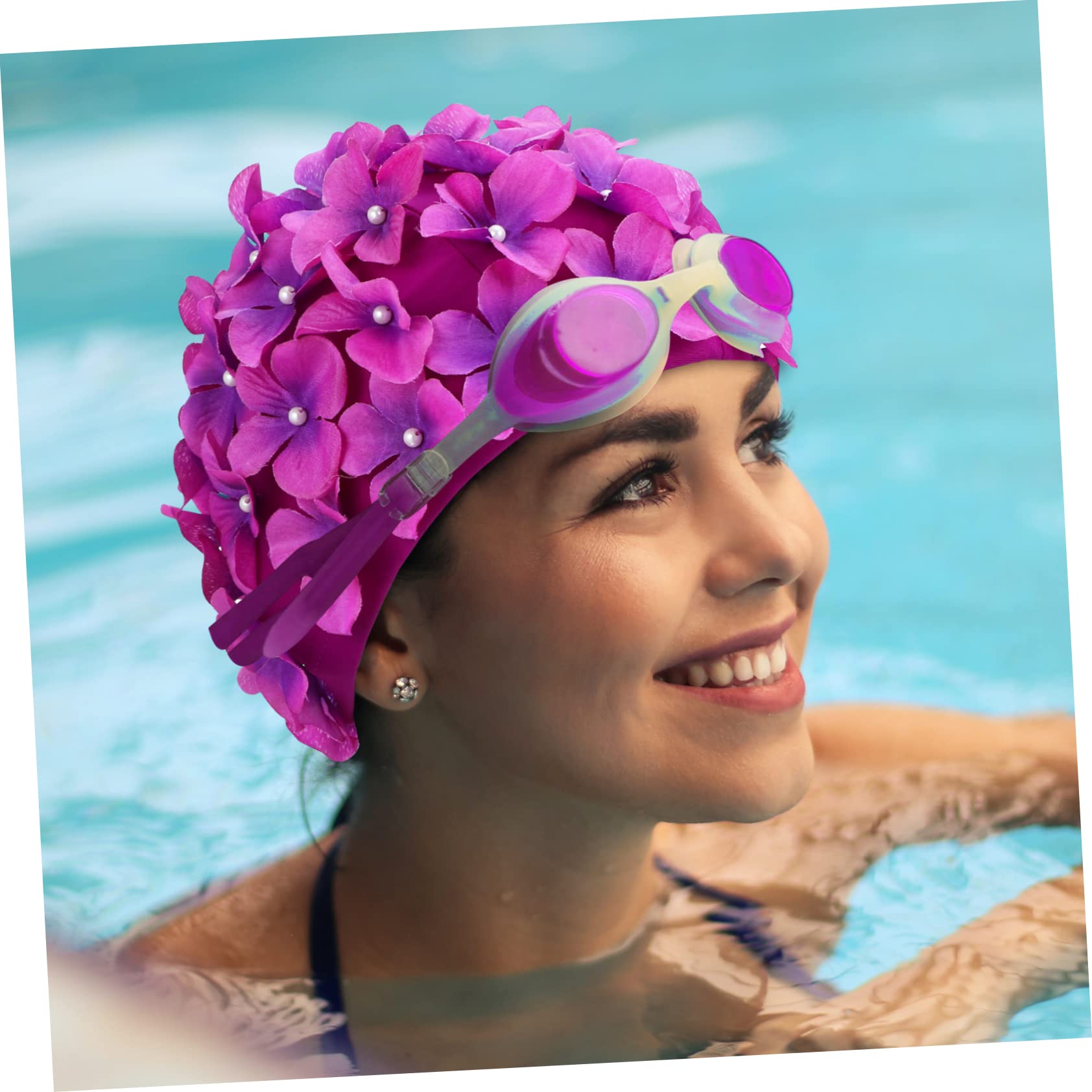 HEMOTON 2 Pezzi Cuffia da Nuoto Donna Floreale, Nylon Elasticizzato, Antiscivolo e Protettiva per Nuoto e Bagno