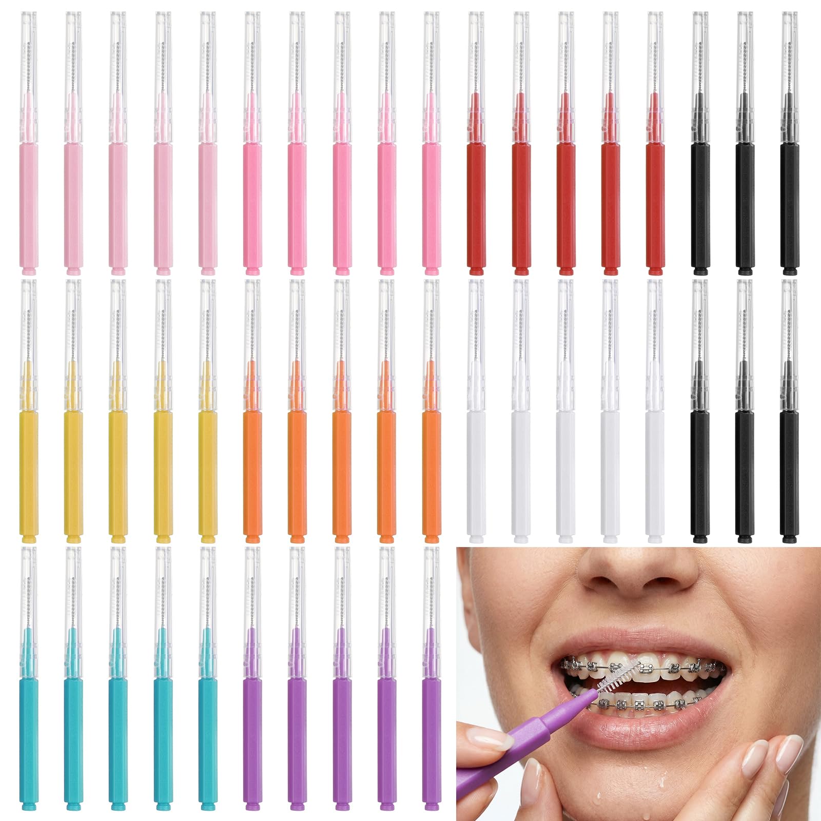 70 Pack Interdental Brush, Soft Dental Brushes Mini Toothpicks Tooth Flossing Head Multicolor Dental Floss Brush Portable Floss Sticks for Cleaning Gaps Between Teeth-image-45