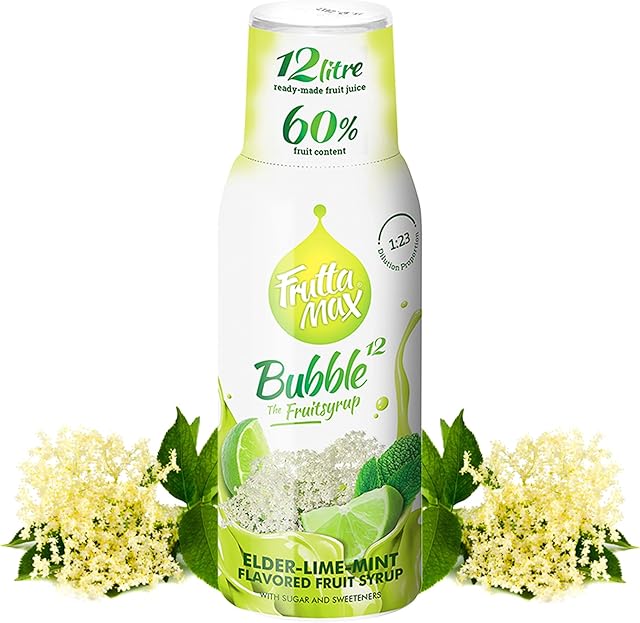 FruttaMax - Koncentrat Syropu Owocowego | Mniej cukru | z 60% zawartością owoców | Nadaje się do automatu sodowego 500 ml (Bez Czarny-Limonka-Mięta)