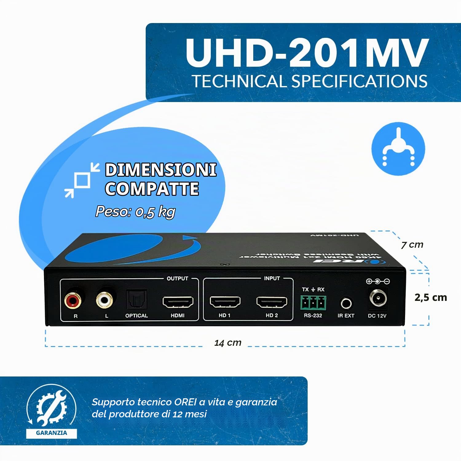 OREI 4K HDMI Multi Viewer 2 in 1 Out Switcher 2 porte Seamless IR Remote Support 4K @ 60Hz 1080P per PS4/PC/DVD/telecamera di sicurezza Interruttore HDMI Uscita audio ottica L/R - (UHD-201MV)