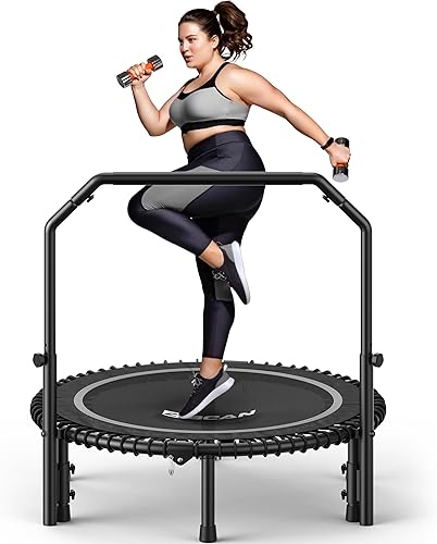 Miniatura 14 de BCAN BT2 450/550LBS Mini Rebounder Trampoline for Adults with Bar, Fitness Trampoline with Bungees, Adjustable Handle, Stable & Quiet, Indoor