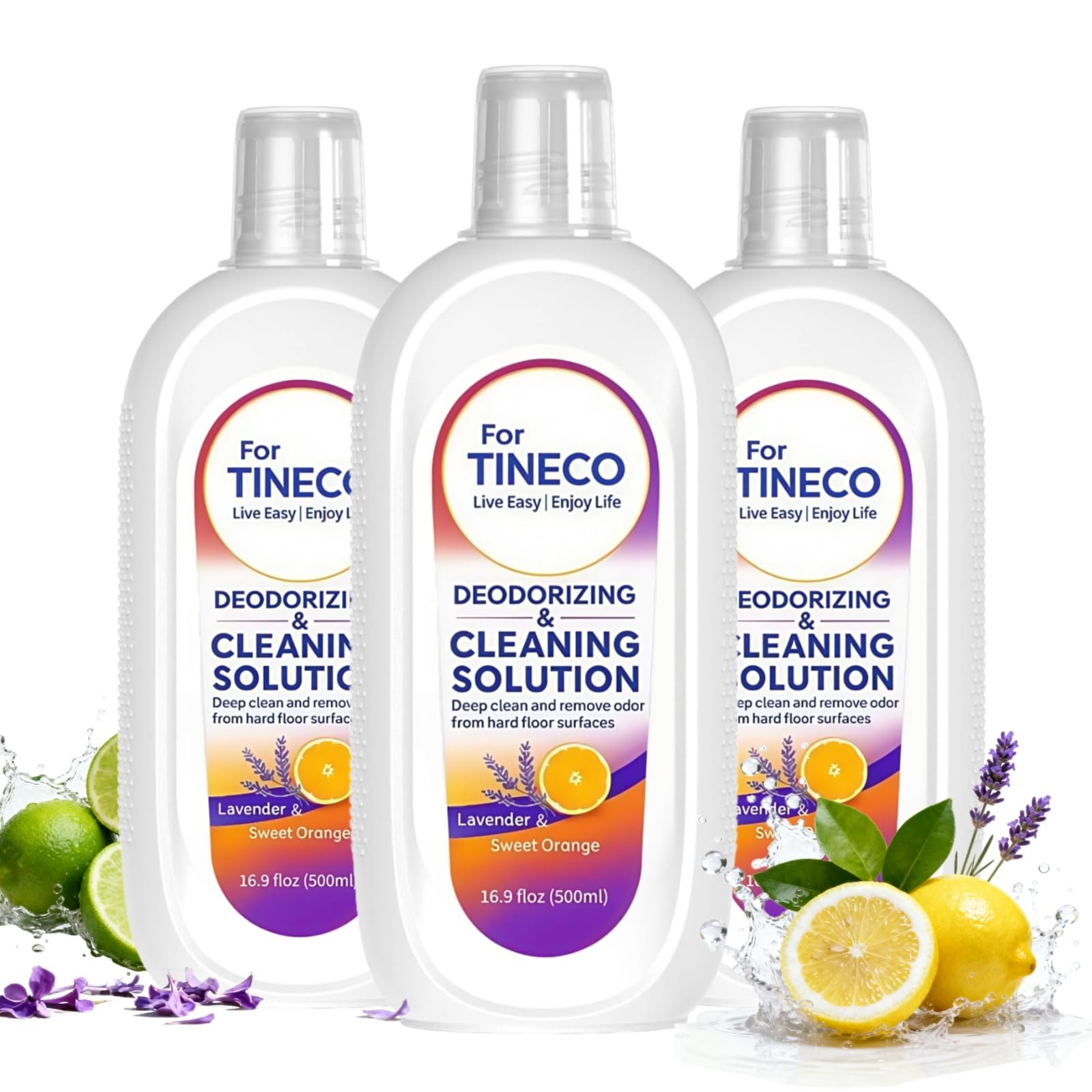 Solution Nettoyante Pour Sols, Lot De Trois Bouteilles De 500 Ml De Liquide Parfumé À La Lavande Et À L'orange Douce, Compatible Avec Tineco IFloor/Floor One S3/S5/Combo/S6/S7 Pro/Breeze