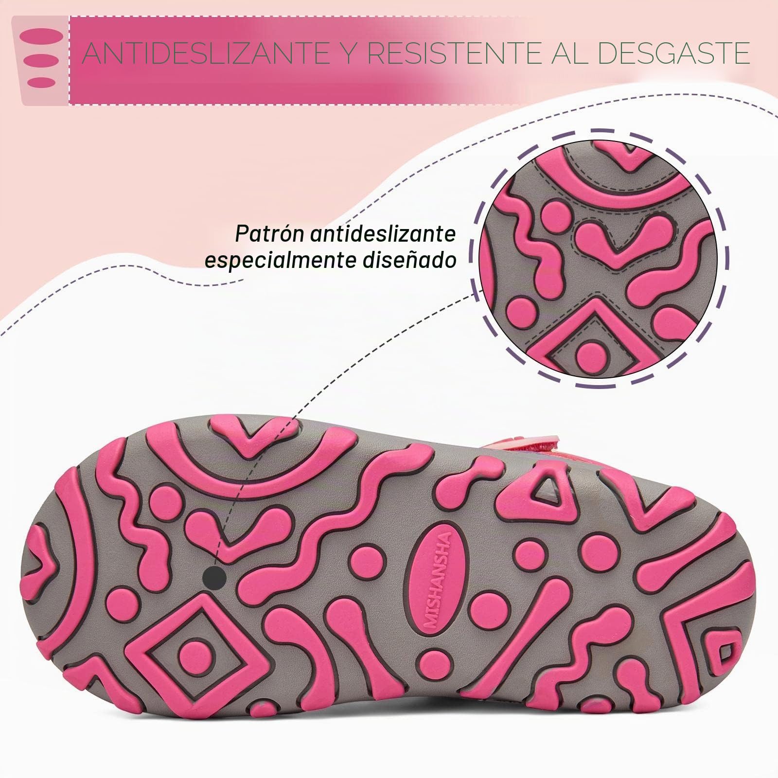 Mishansha Botas de Nieve Niño Botas Antideslizantes, Pink 27 | Forro cálido, cierre de autollenado, puntera reforzada, suela con dibujo, colegio, paseos, nieve