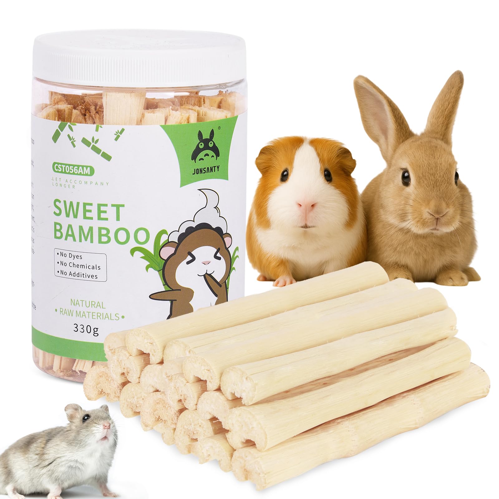 JONS?NTY 25-28 PCS 330g Natural Sweet Bamboo, Chew Toys for Rabbit, Guinea Pig, Hamster, Chinchilla, Bunny, Rat, Teething Toy for Small Animal