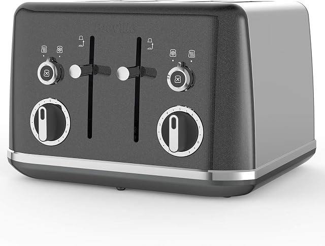Breville Lustra 4-Slice Toaster with High Lift, Wide Slots and Independent 2-Slice Controls, Storm Grey [VTT853]
