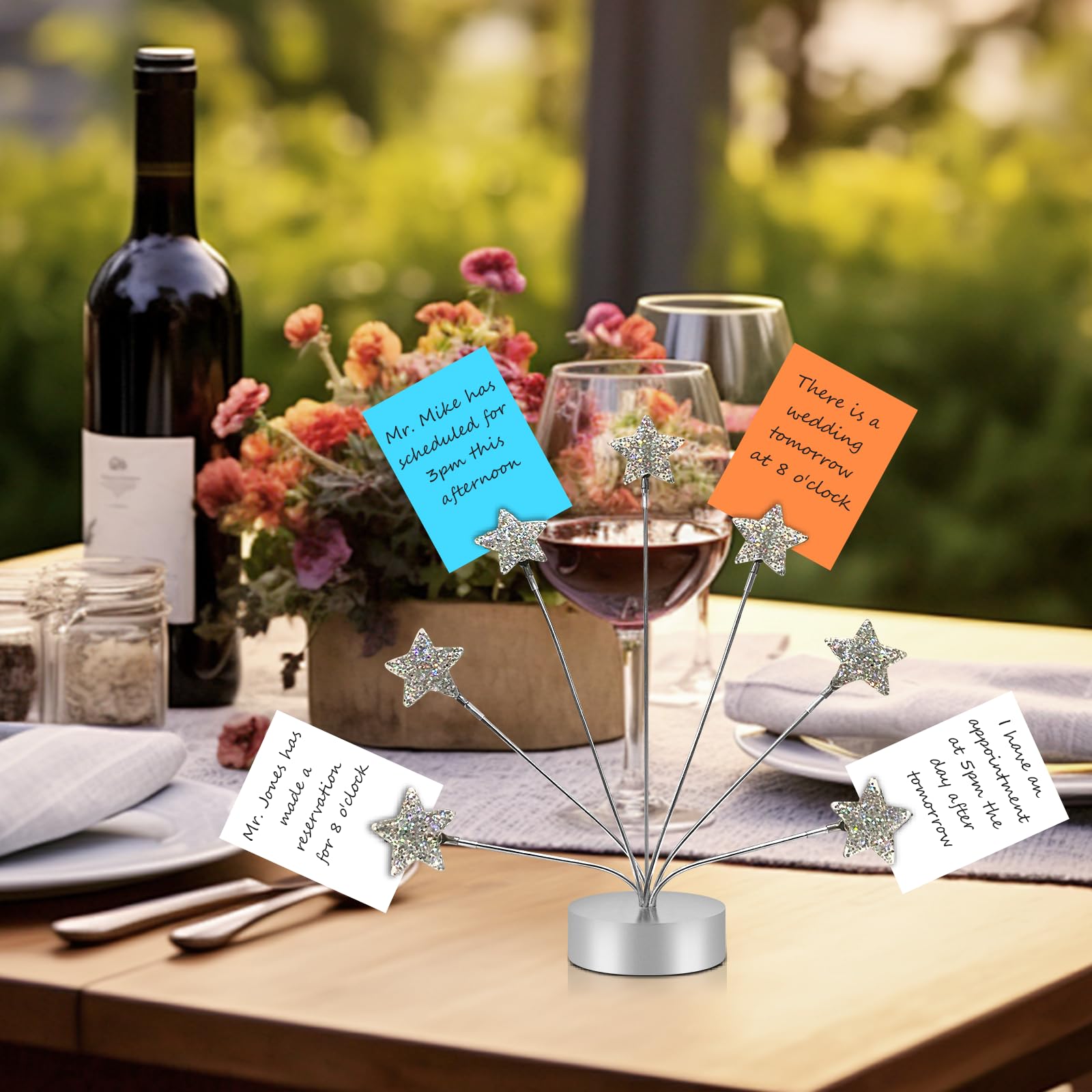 7-Branch Family Desktop Photo Tree Holder Clip Round Base, Card Picture and Memo Desk Frame Display Stand for Wedding Party Christmas Photo Clip Holder Table Numbers (Stars)