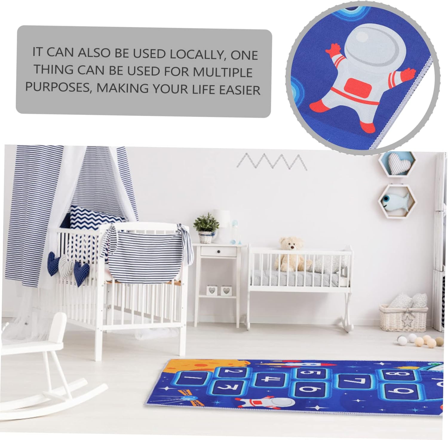 Children's Room Rug Fun Astronaut Planet Design Non-Slip Mat for Boys and Girls