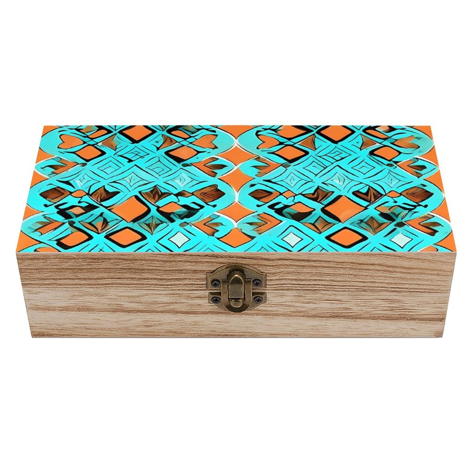 Boîte en bois turquoise avec couvercle hermétique pour bijoux