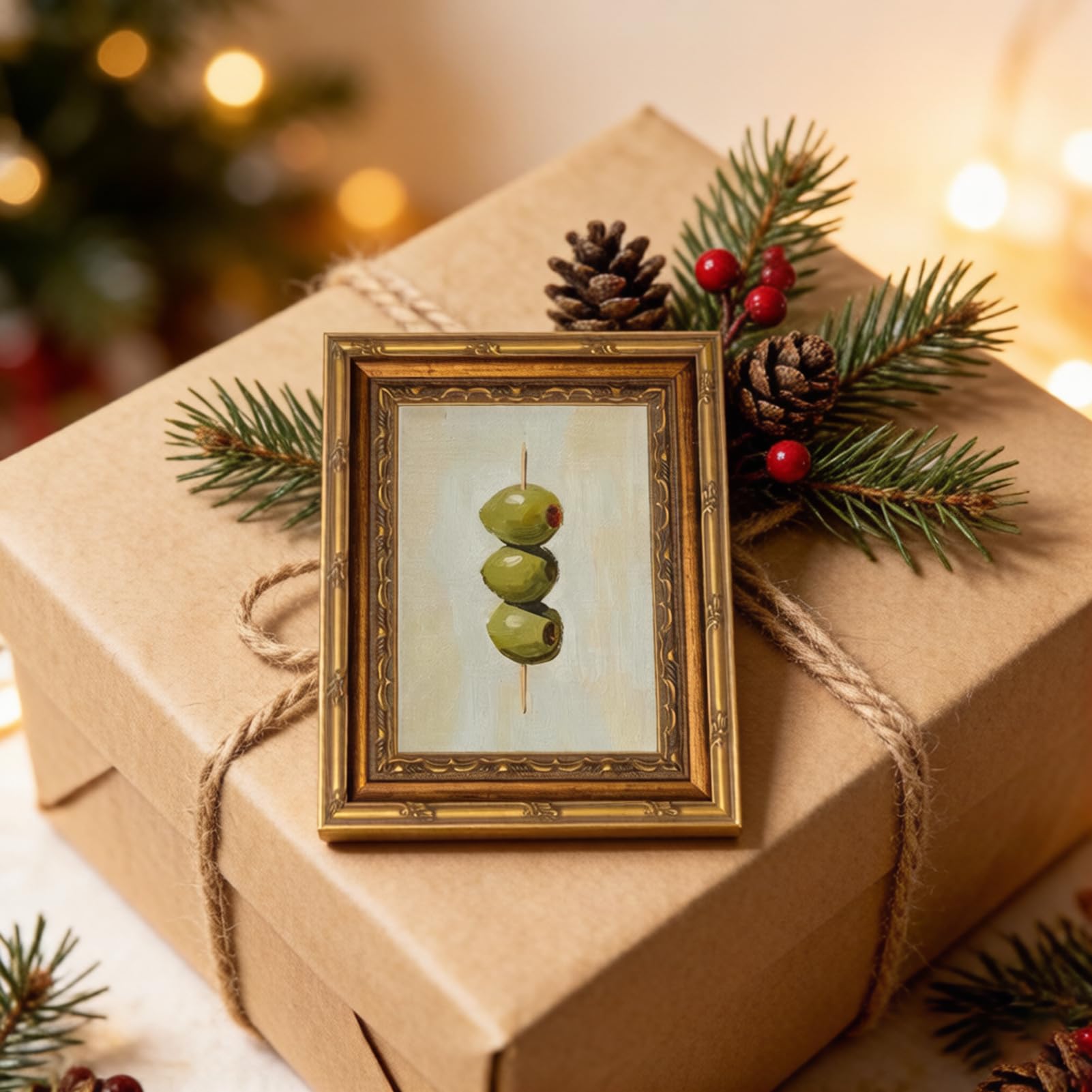 Gold Framed Wall Art Vintage Dirty Martini Olives Wall Art Retro Green Olives Cocktail Bar Cart Wall Decor Picture Summer Trendy Minimalist Kitchen Poster Print for Living Room Dining Room 9x11in — view 9