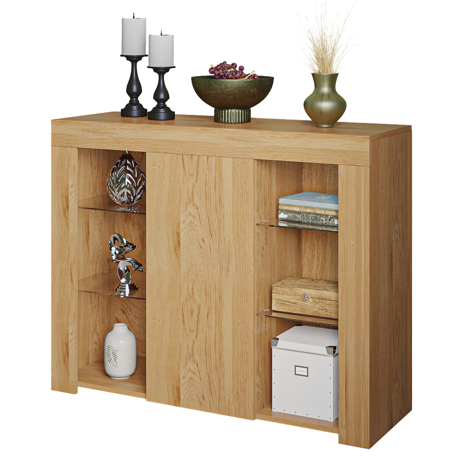 Panana Sideboard Cupboard Unit 4 Glass Shelves Cabinet With White LED Lights (OA)
