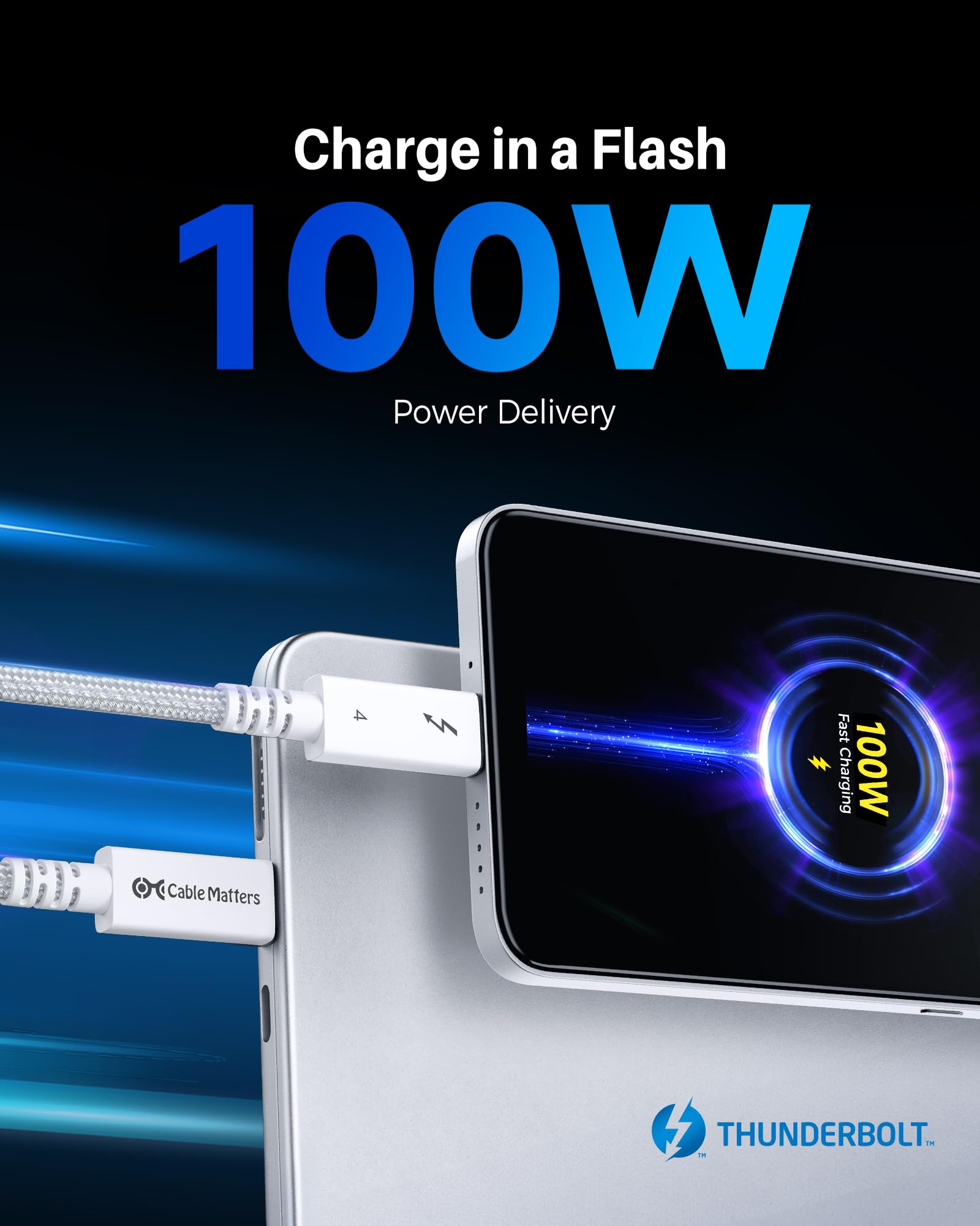 Cable Matters Certyfikat Intel pleciony kabel Active Thunderbolt 4 2 m 40 Gb/s 100 W 8K biały