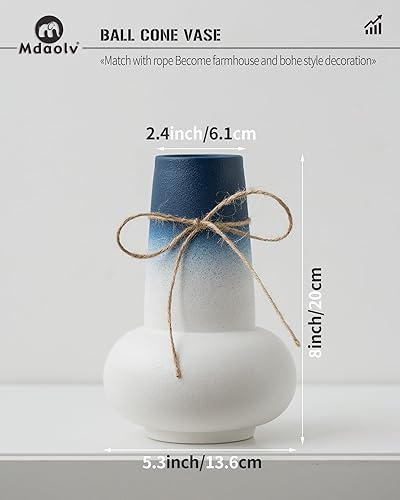 Miniatura 5 de Florero azul y blanco para flores de 8 pulgadas de alto, jarrón azul para plantas, florero de hierba de pampas, jarrón costero para decoración del