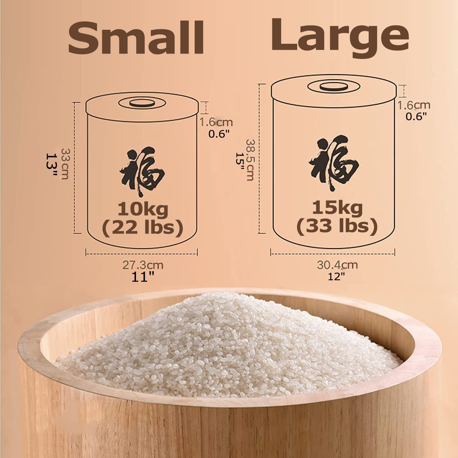 Contenitori per Alimenti Ermetici Extra Grande di Legno Secchio per Cereali per Ristorante - Fagioli/Noci/Soia/Farina Contenitore richiudibile con Coperchio, Contenitore Rotondo per ingredienti