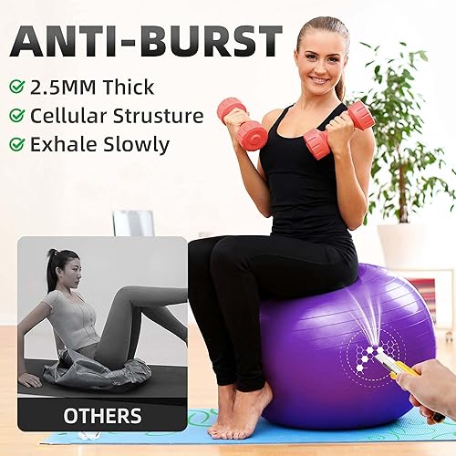 Miniatura 2 de Pelota de ejercicio antiestallido, silla de pelota de yoga con dispositivo de bomba, bola de pilates mate antideslizante, pelota de equilibrio para