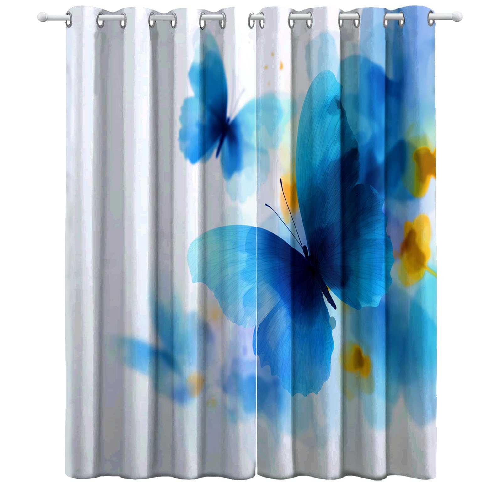 Zasłony zaciemniające do pokoju dziecięcego, 214 x 91,5 cm, akwarelowe, motyle, nadruk 3D, z oczkami, izolacja cieplna, nieprzejrzysta zasłona dla chłopców i dziewczynek, dzieci, zestaw 2 sztuk