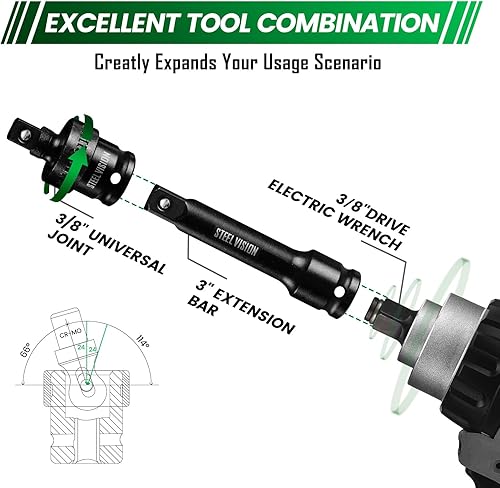Miniatura 5 de Juego de extensión de enchufe de impacto de 38 pulgadas y adaptador de enchufe, juego de 6 piezas reductores, barras de extensión de 1.75 pulgadas,