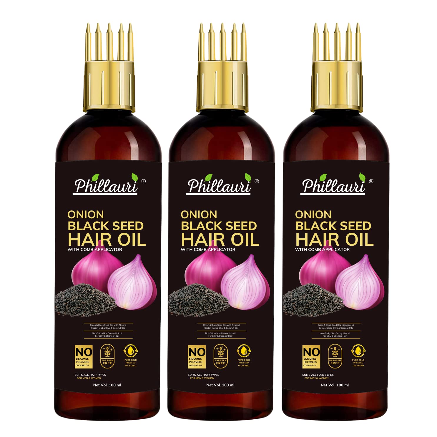 Buy Phillauri Black Seed Onion Hair Oil WITH COMB APPLICATOR for Hair