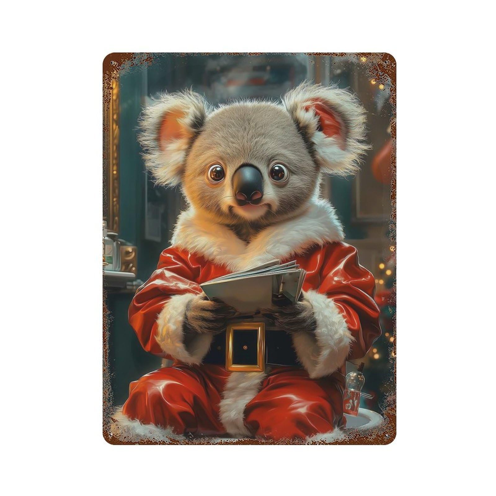 Koala Santa Claus Decorative Tin Sign 15.7"x11.8", Retro Wall Decor for Living Room, Hallway And Home Decor