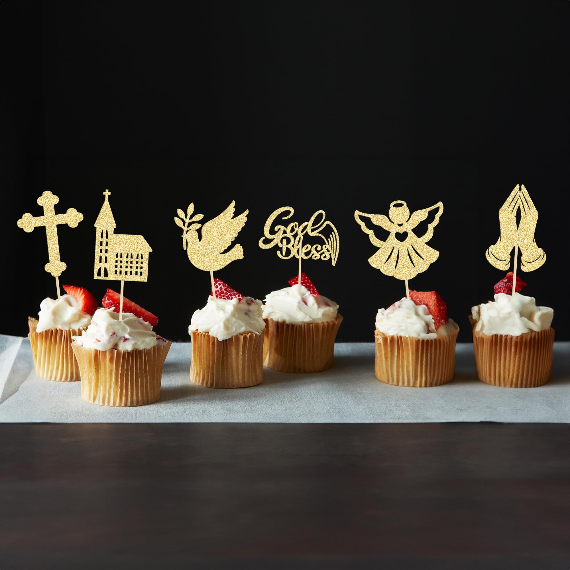 Gyufise 24 decorazioni per cupcake a forma di croce con scritta in lingua inglese God Bless, per battesimi, battesimi, battesimi, feste, decorazioni per torte, colore argento
