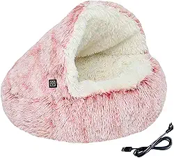 Generic Cama aquecida para gatos, para gatos, tenda para gatinhos, gatos e cachorros, almofada de aquecimento redonda antiderrapante, cama macia, Rosa