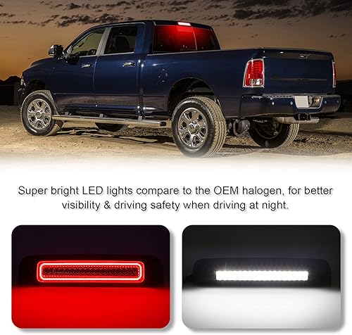 Miniatura 2 de SHINEFIT Tercera tercera luz de freno LED compatible con Ram 1500 2009-2018Ram 2500 3500 2010-2018, carcasa roja, lente transparente, luz de freno