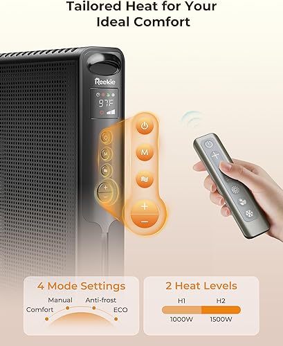 Miniatura 6 de Reekie Calentador de espacio de panel de convección, calentadores infrarrojos eléctricos de mica de 1500 W para uso en interiores, calentador de