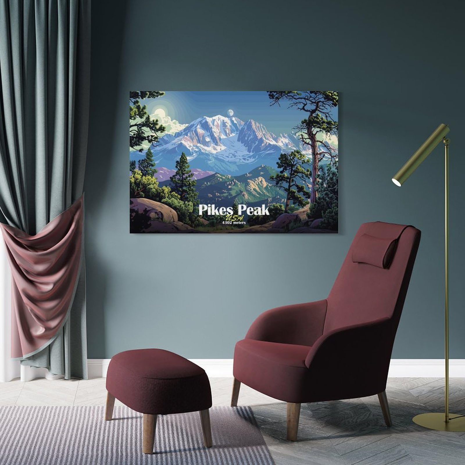 Junmoney Frame-Style-22 Pikes Peak Mountain Landscape Wall Art Print, 24X36inch(60X90cm), For Living Room, Bedroom, Office Or Hallway, Canvas Wall Art That Fits Changing Layouts