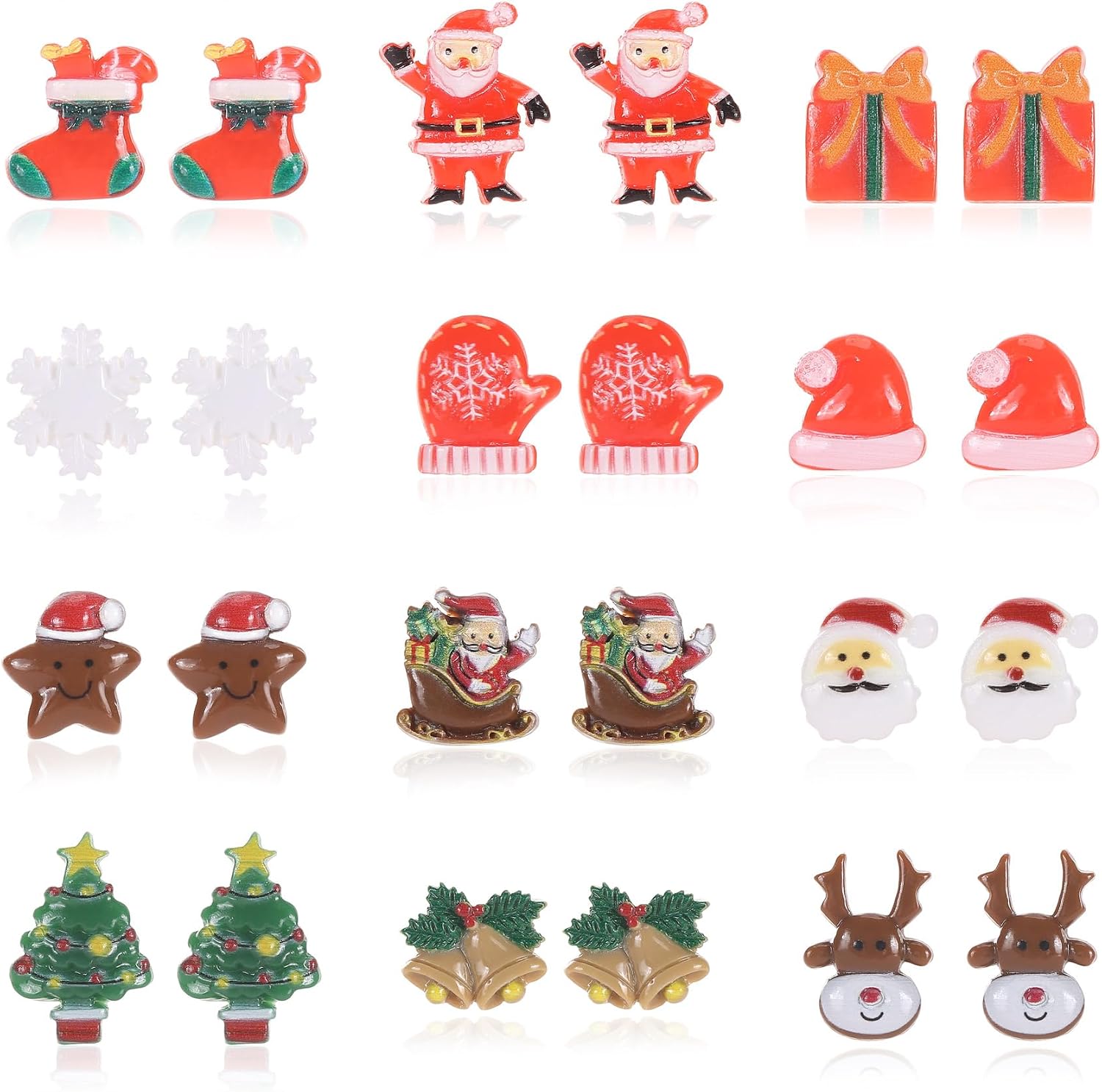 Spiritlele 12 Pairs Christmas Magnetic Earrings Set Resin Clip on Non Piercing Fake Earrings for Women Party