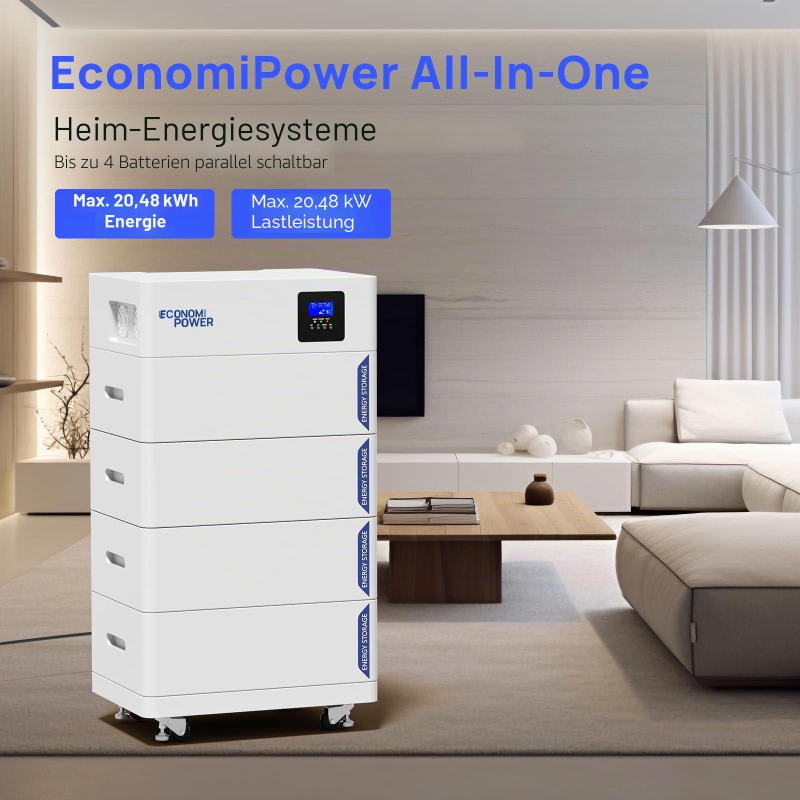 LiFePO4 48V 200Ah Lithium-Batterie, EconomiPower 10.24Wh Solar-Energiespeicher, Eingebautes 100A BMS, Ideal für Wohnmobil, Camping, Haus, Solar &Off-Grid Anwendungen