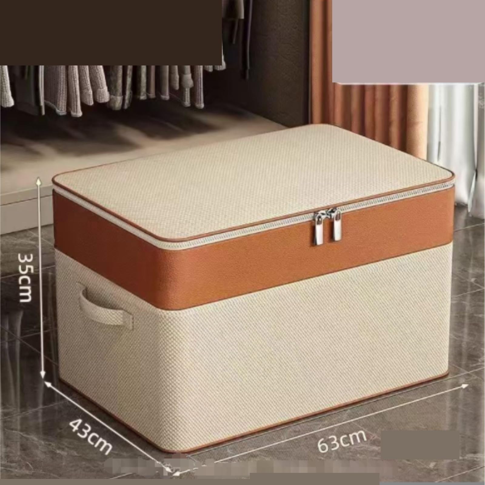 Bolsas Almacenaje Ropa Caja De Almacenamiento De Ropa No Tejida con Asa Y Caja De Almacenamiento Plegable con Cremallera Organizador Armario para Edredones(63x43x35cm)