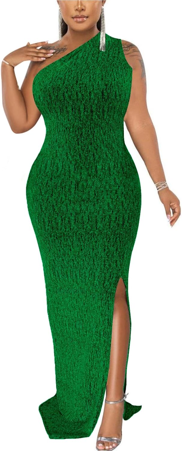 Formal Dress for Women Elegant Sparkly One Shoulder Sleeveless High Split Cocktail Party Prom Dresses - Image 2