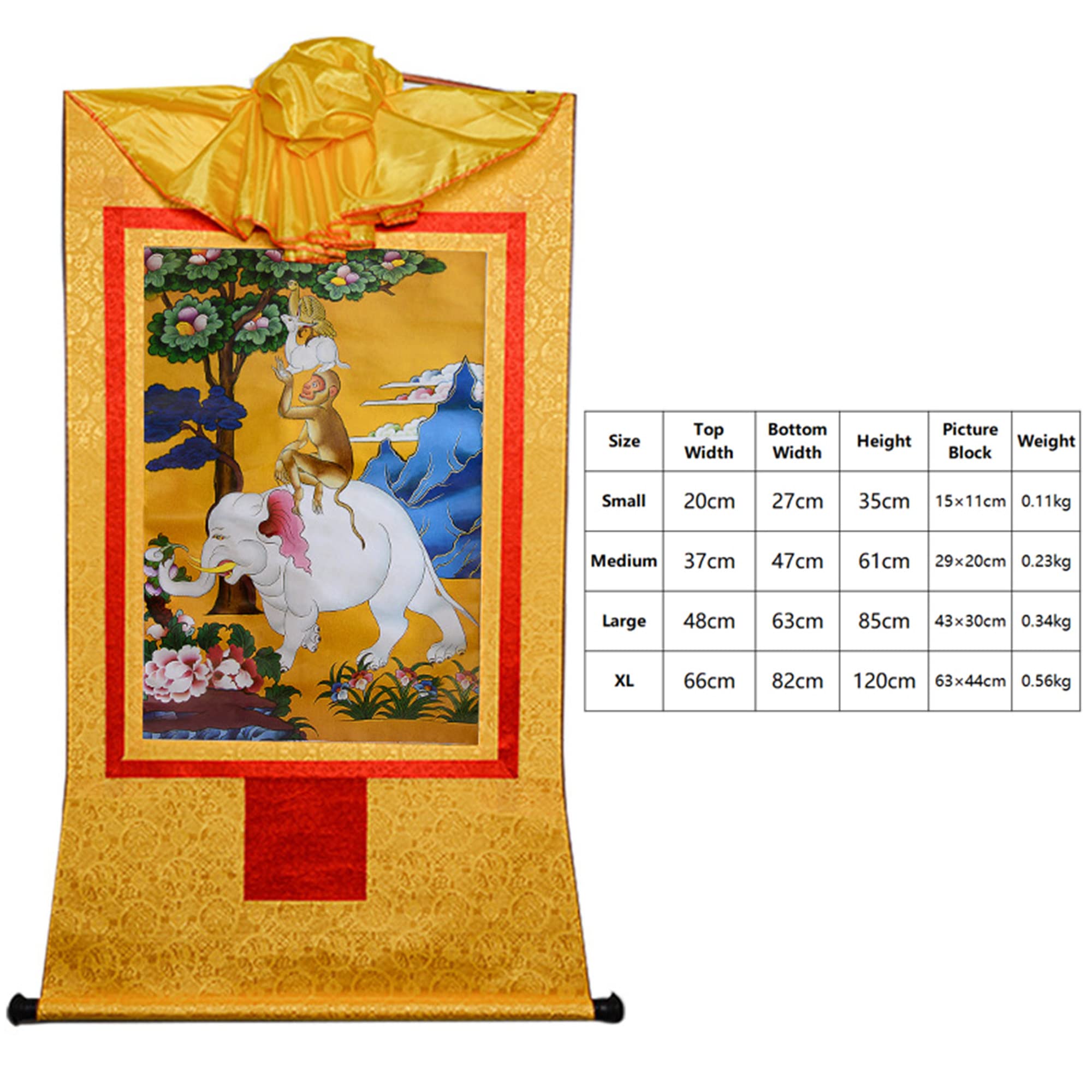 Gandhanra Thangka Tibetische Wandbehang,Vier harmonische Tiere Thangka,Heißgeprägter Buddha Wandteppich für Zen Wohnkultur, Meditation, Spirituelle Entspannung und Ruhe
